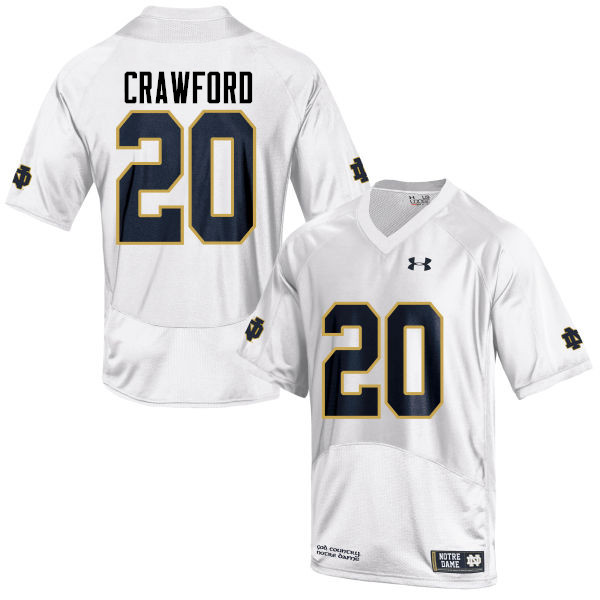 Men's NCAA Notre Dame Fighting Irish #20 Shaun Crawford Stitched College Under Armour Authentic White Football Jersey GA10Y24YE